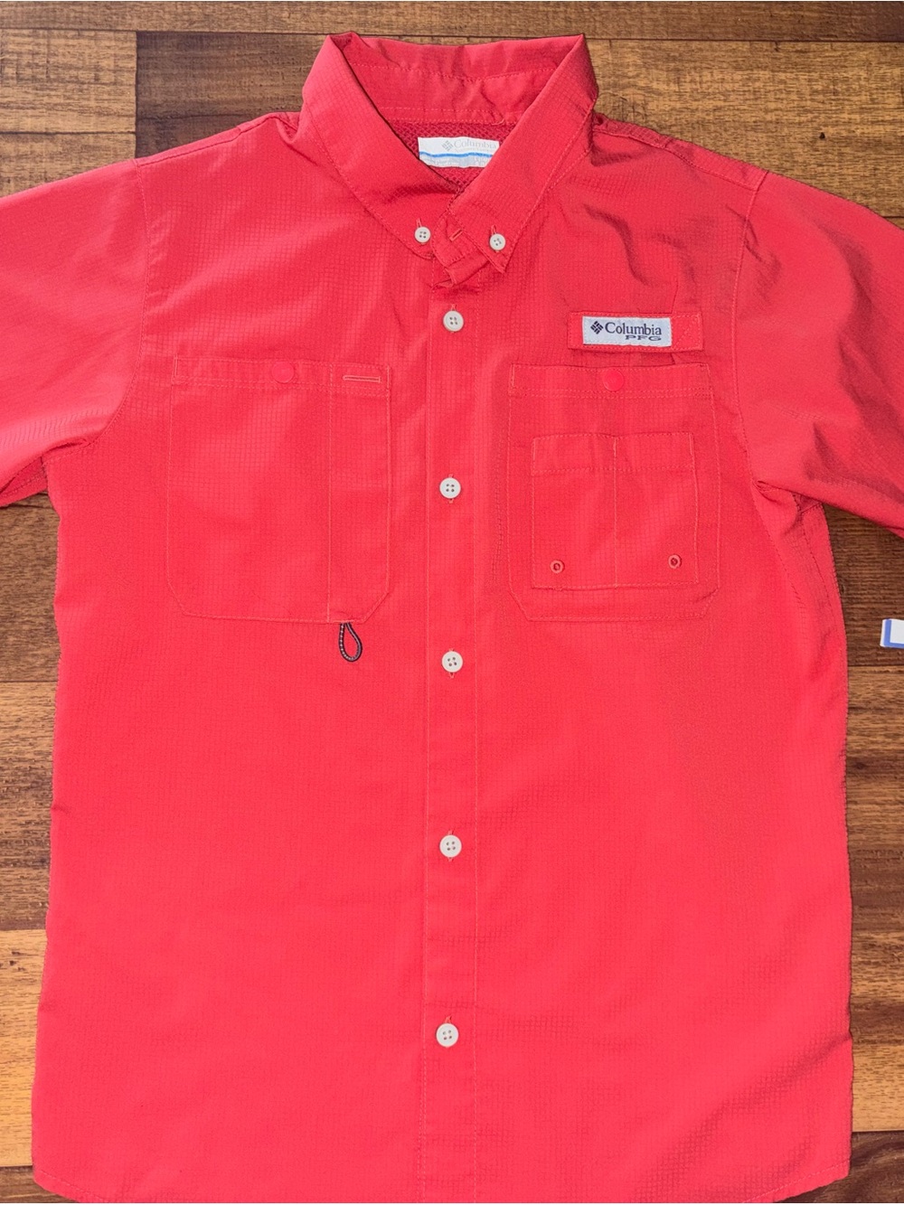 Columbia PFG Omni-Shade Short Sleeve Fishing Shirt Coral Red Kids L (14/16)